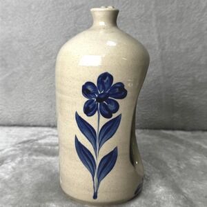Williamsburg Pottery 1999 Stoneware Candle Holder Blue Floral Luminary Signed